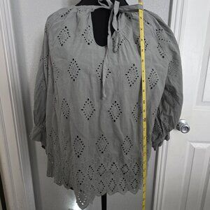 Karen Kane Blouson Sleeve Top with embroidered eyelet cutouts - XLP in sage
